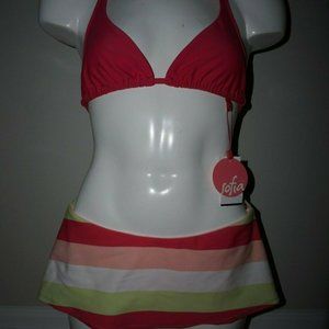 Vix Swimwear Pink Halter Top and Striped Skirt Bottoms size Medium Set NWT